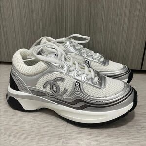 Chanel Women's White and Silver Sneakers